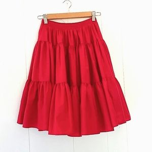 🌹 Vintage Ruffled Tiered Malco Modes Skirt Rose Red S M🌹